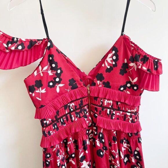 Self Portrait Red Floral Cold Shoulder Mini Dress Black Size 8 - Picture 5 of 10